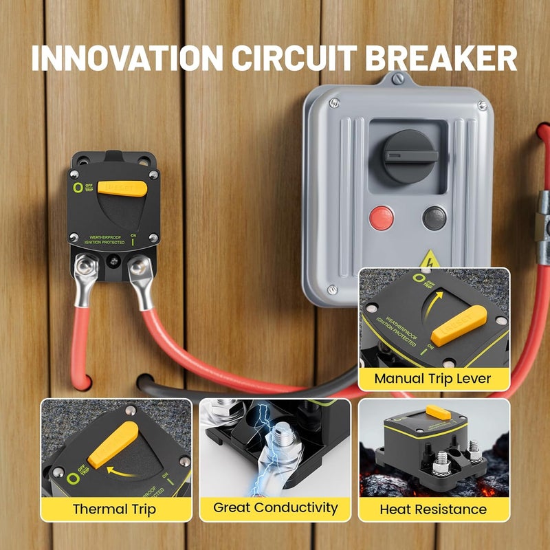 RED WOLF 200A Circuit Breaker Switch Manual Reset DC 12-24V, 5/16"-M8 Stud for Car Audio RV Marine Boat Truck Trolling Motors Stereo Audio Electronic Battery Solar System - Image 2